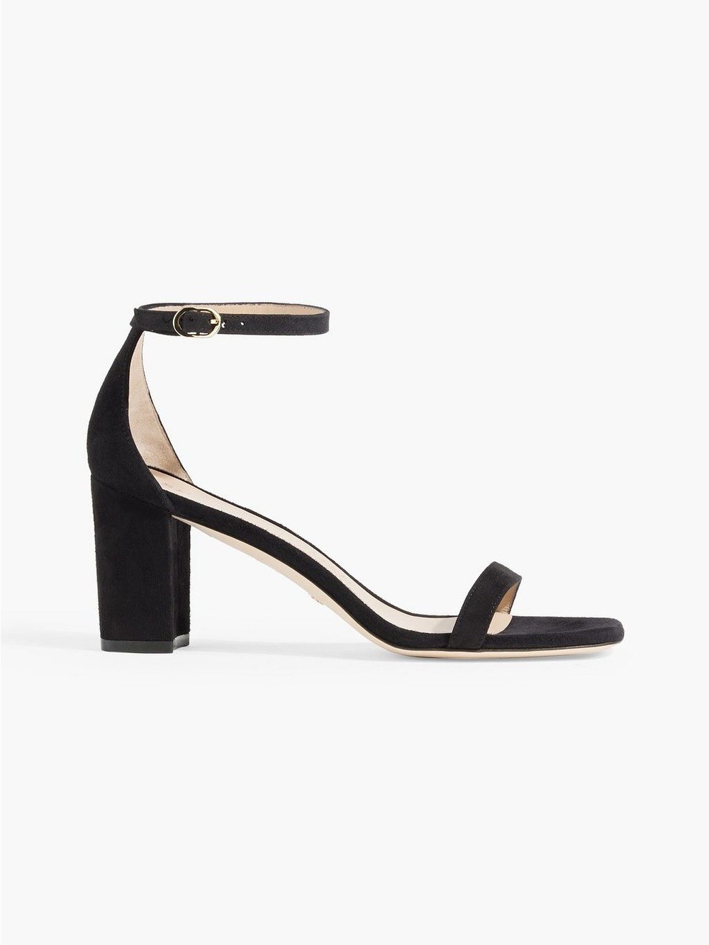 Stuart Weitzman Black Suede Ankle-Strap Block Heel Sandal